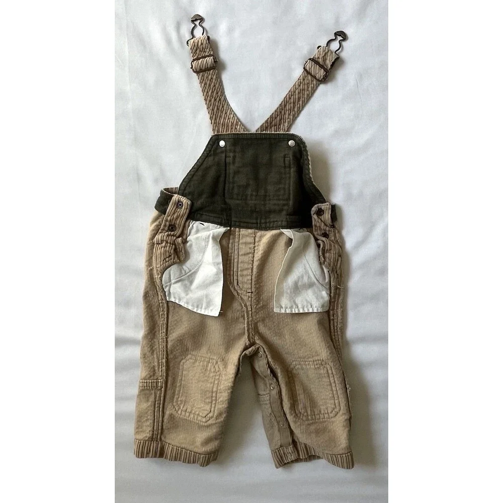 VTG Y2k 03 Gymboree Baby 6-9 Bib Overalls Corduroy Gym-mark Tan Nature Hedgehog
